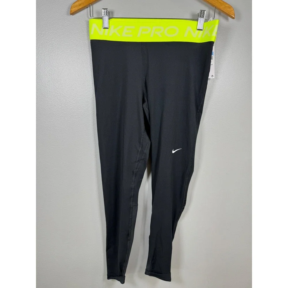 Nike Pro Womens Mid Rise Full‎ Length Training Leggings Black Volt CZ9779-013 M